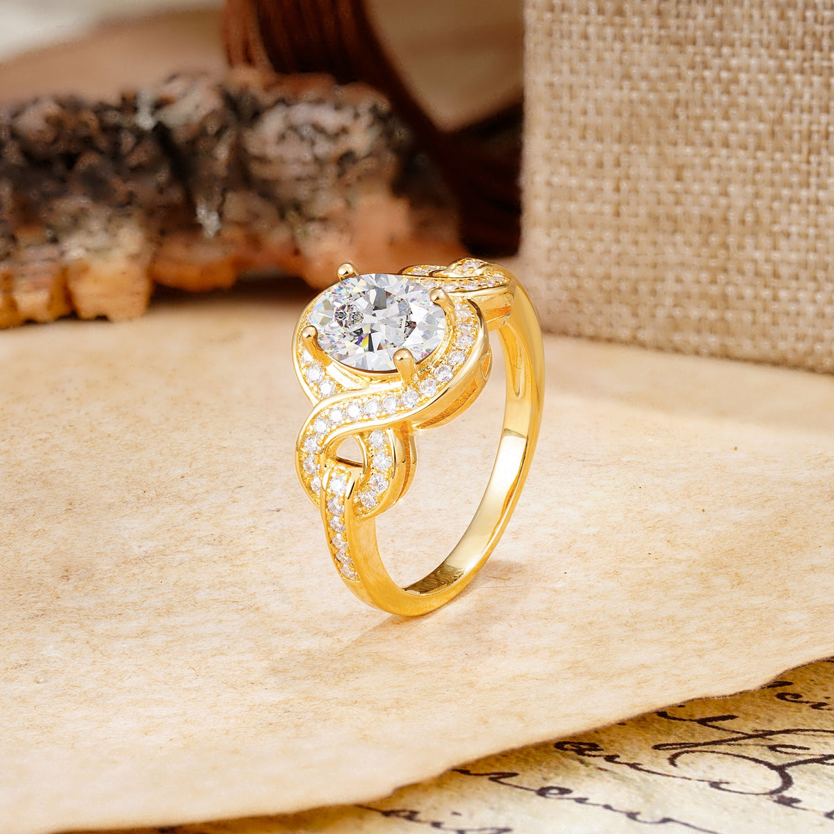 Luxurious Vintage-Style Twisted 4-Prong Oval Cut Moissanite Engagement Ring - Additional view