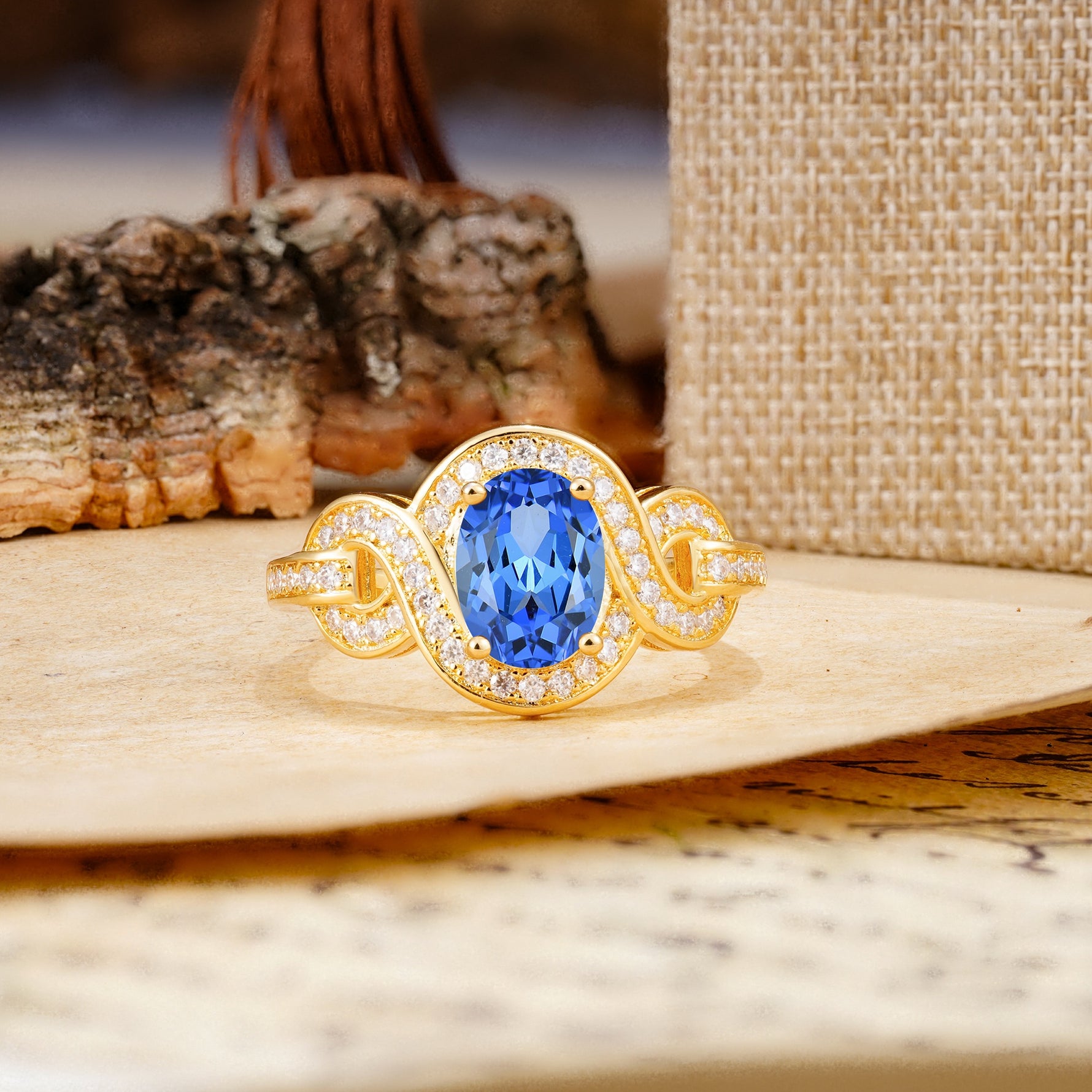 Luxurious Vintage-Style Twisted 4-Prong Oval Cut Sapphire Engagement Ring - Additional view