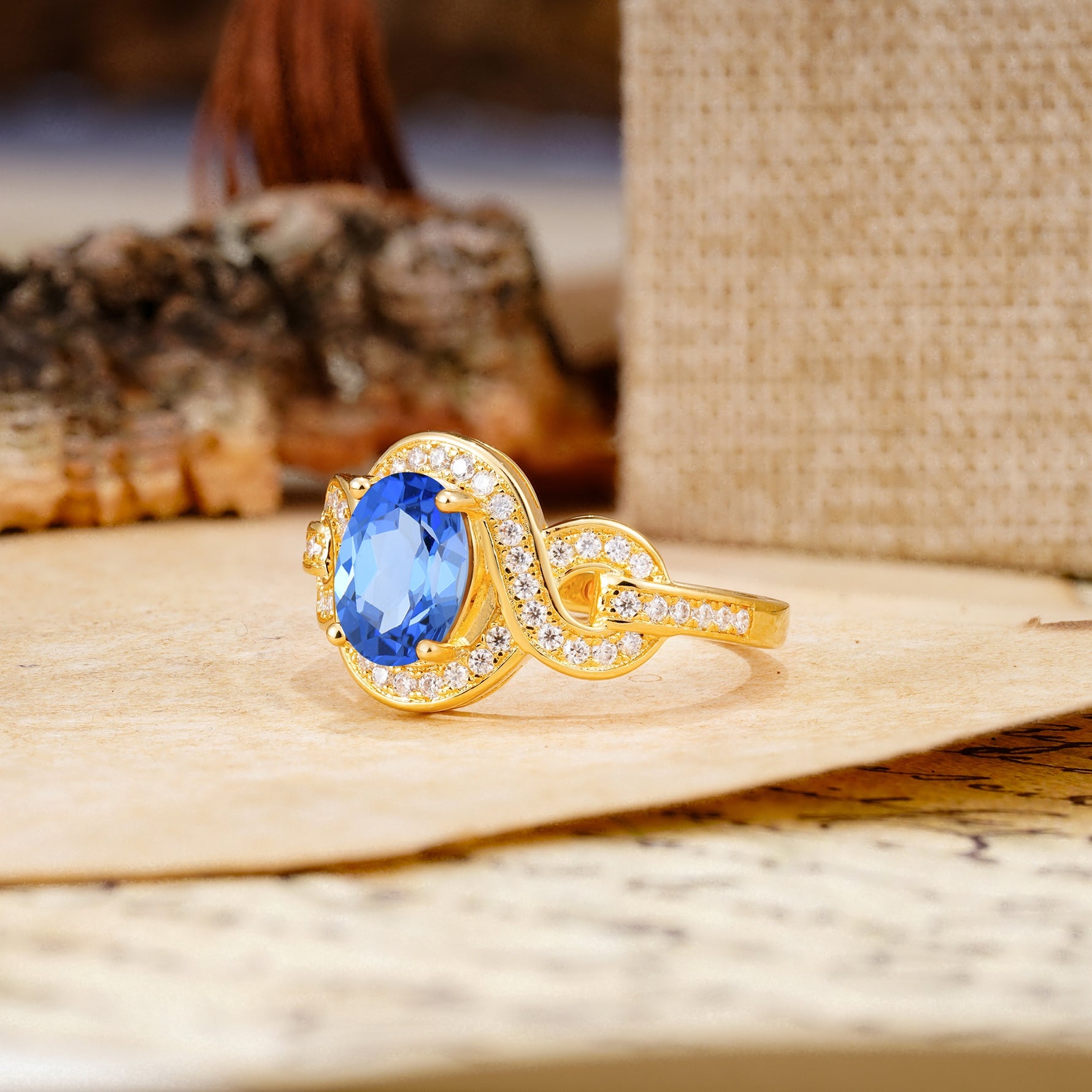 Luxurious Vintage-Style Twisted 4-Prong Oval Cut Sapphire Engagement Ring - Additional view