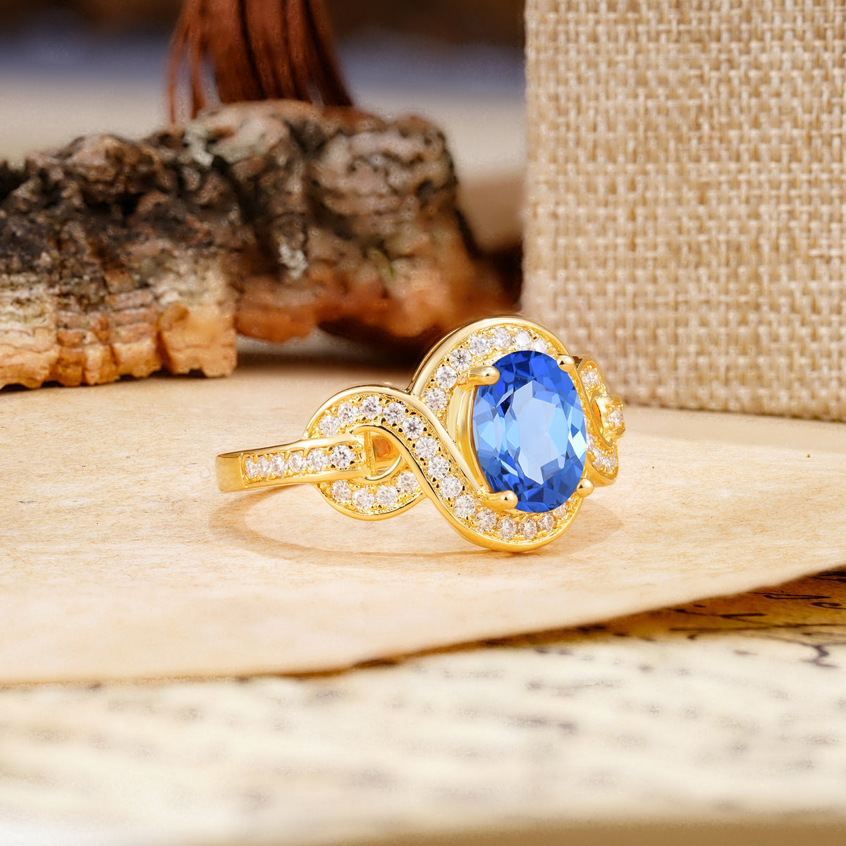Luxurious Vintage-Style Twisted 4-Prong Oval Cut Sapphire Engagement Ring - Additional view