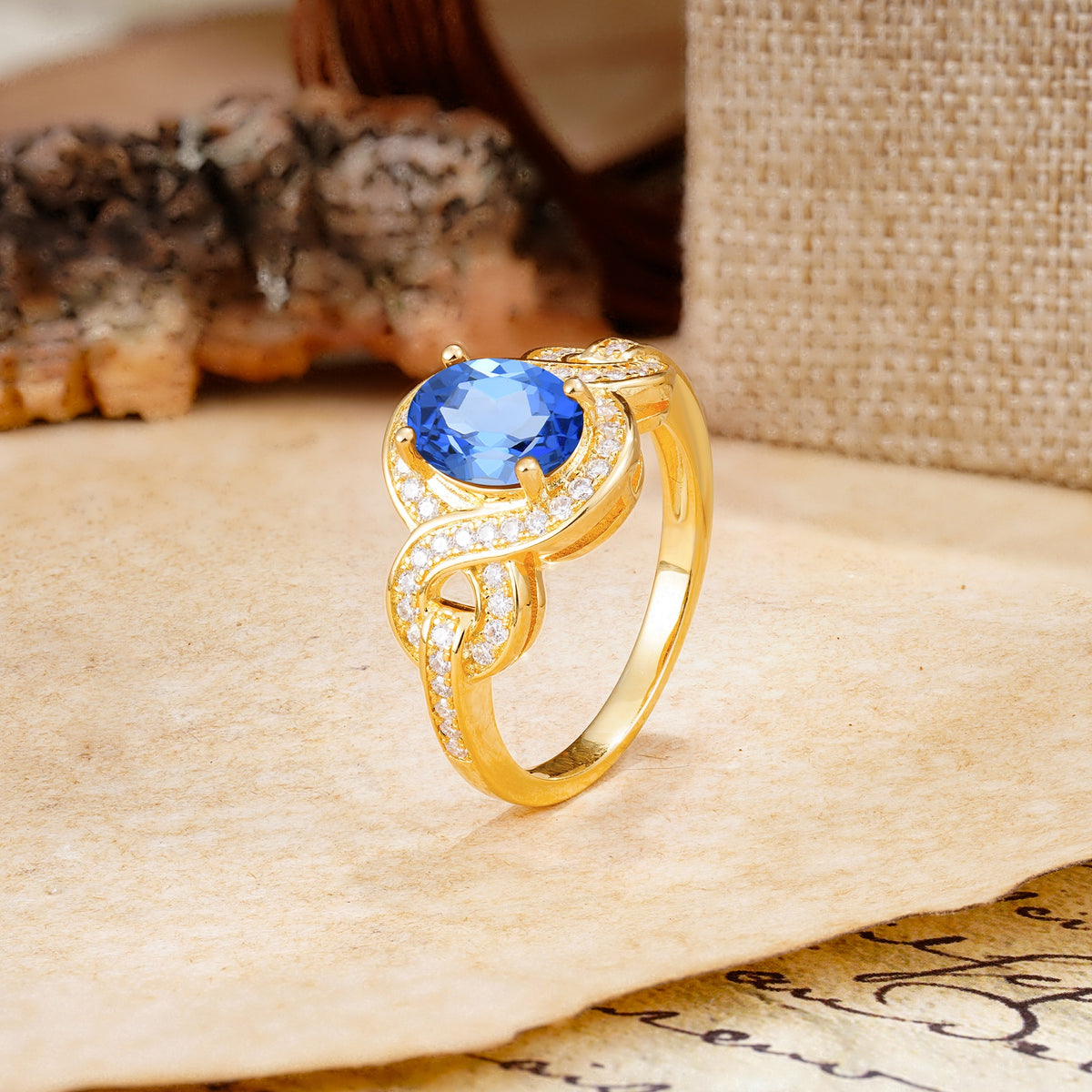 Luxurious Vintage-Style Twisted 4-Prong Oval Cut Sapphire Engagement Ring - Additional view