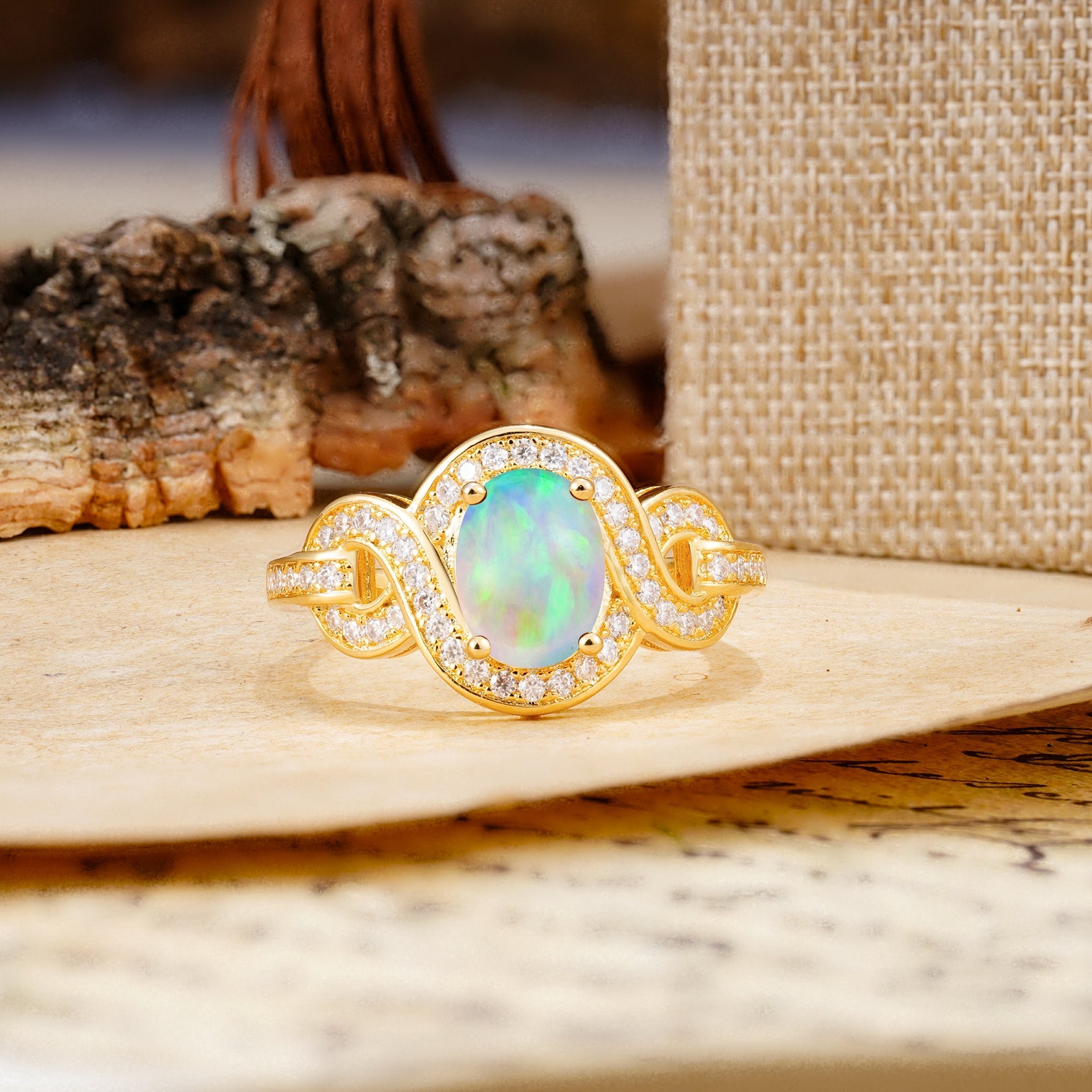 Luxurious Vintage-Style Twisted 4-Prong Oval Cut Fire Opal Engagement Ring - Additional view