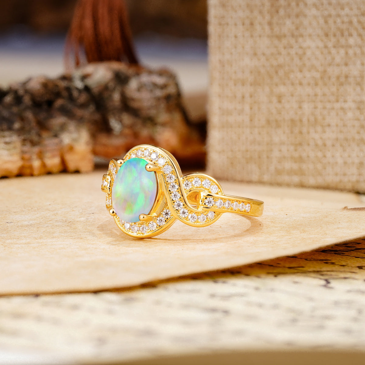 Luxurious Vintage-Style Twisted 4-Prong Oval Cut Fire Opal Engagement Ring - Additional view