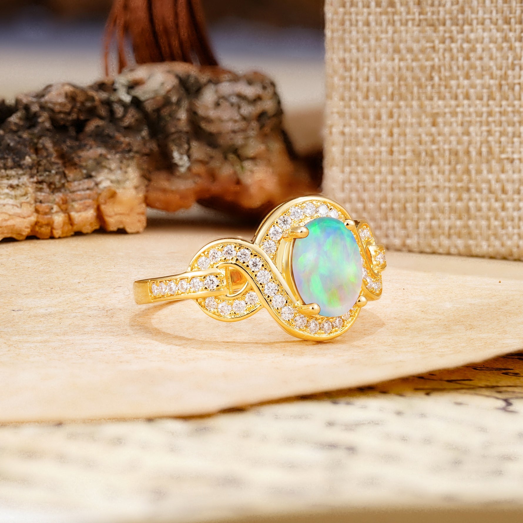 Luxurious Vintage-Style Twisted 4-Prong Oval Cut Fire Opal Engagement Ring - Additional view