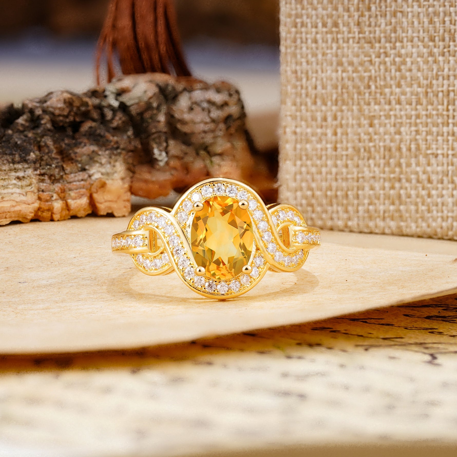 Luxurious Vintage-Style Twisted 4-Prong Oval Cut Citrine Engagement Ring - Additional view