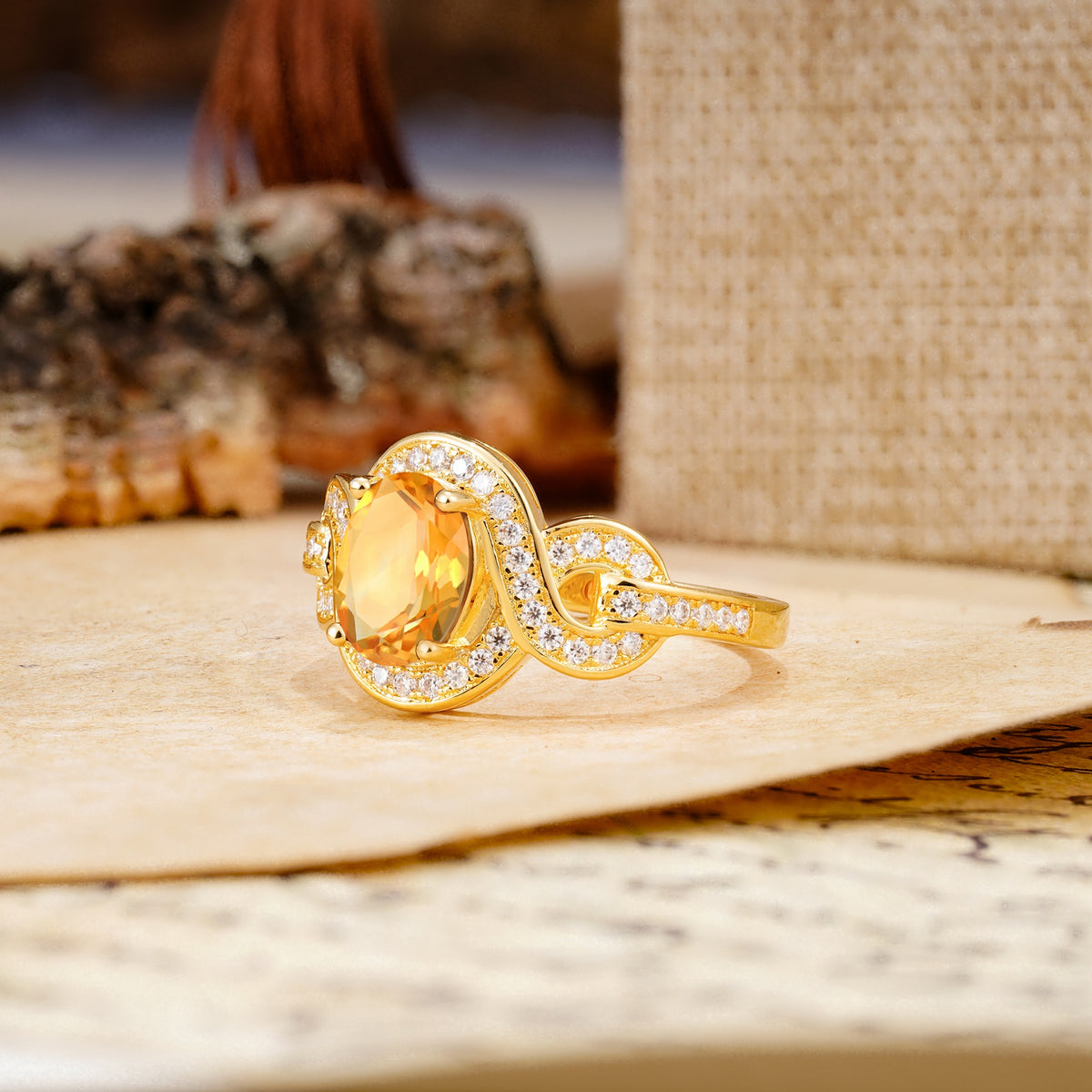 Luxurious Vintage-Style Twisted 4-Prong Oval Cut Citrine Engagement Ring - Additional view