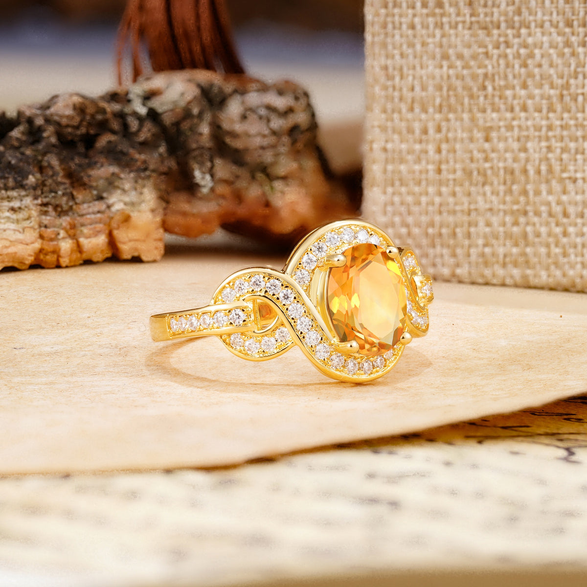 Luxurious Vintage-Style Twisted 4-Prong Oval Cut Citrine Engagement Ring - Additional view