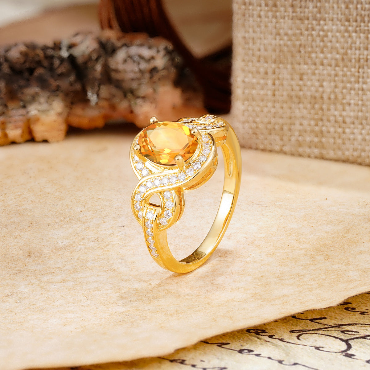 Luxurious Vintage-Style Twisted 4-Prong Oval Cut Citrine Engagement Ring - Additional view
