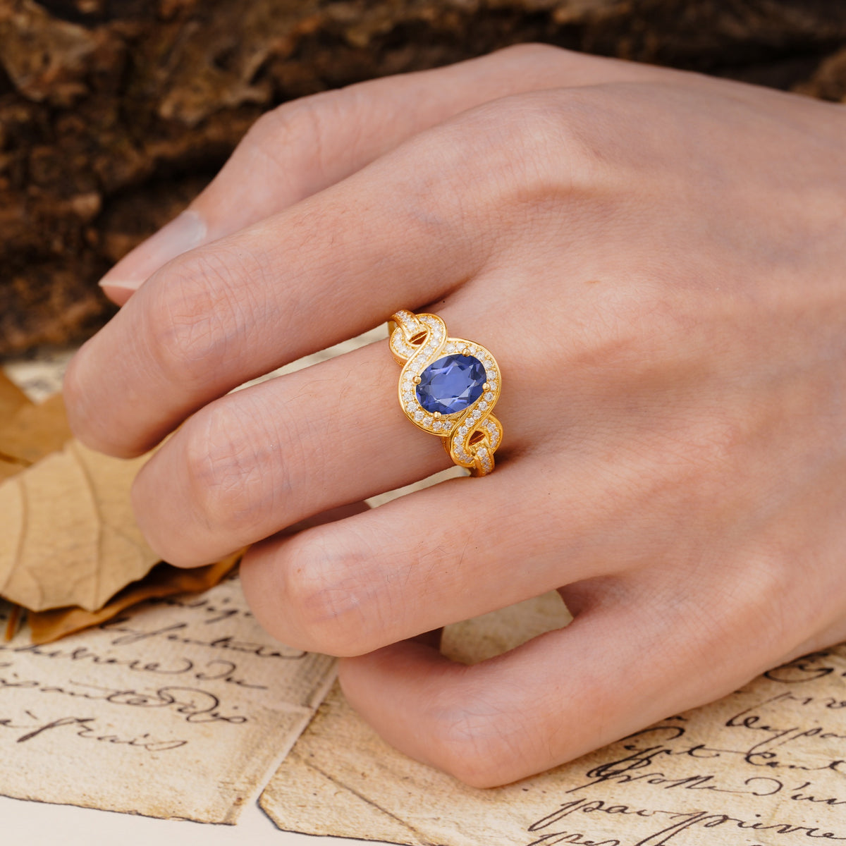 Luxurious Vintage-Style Twisted 4-Prong Oval Cut Tanzanite Engagement Ring - Additional view
