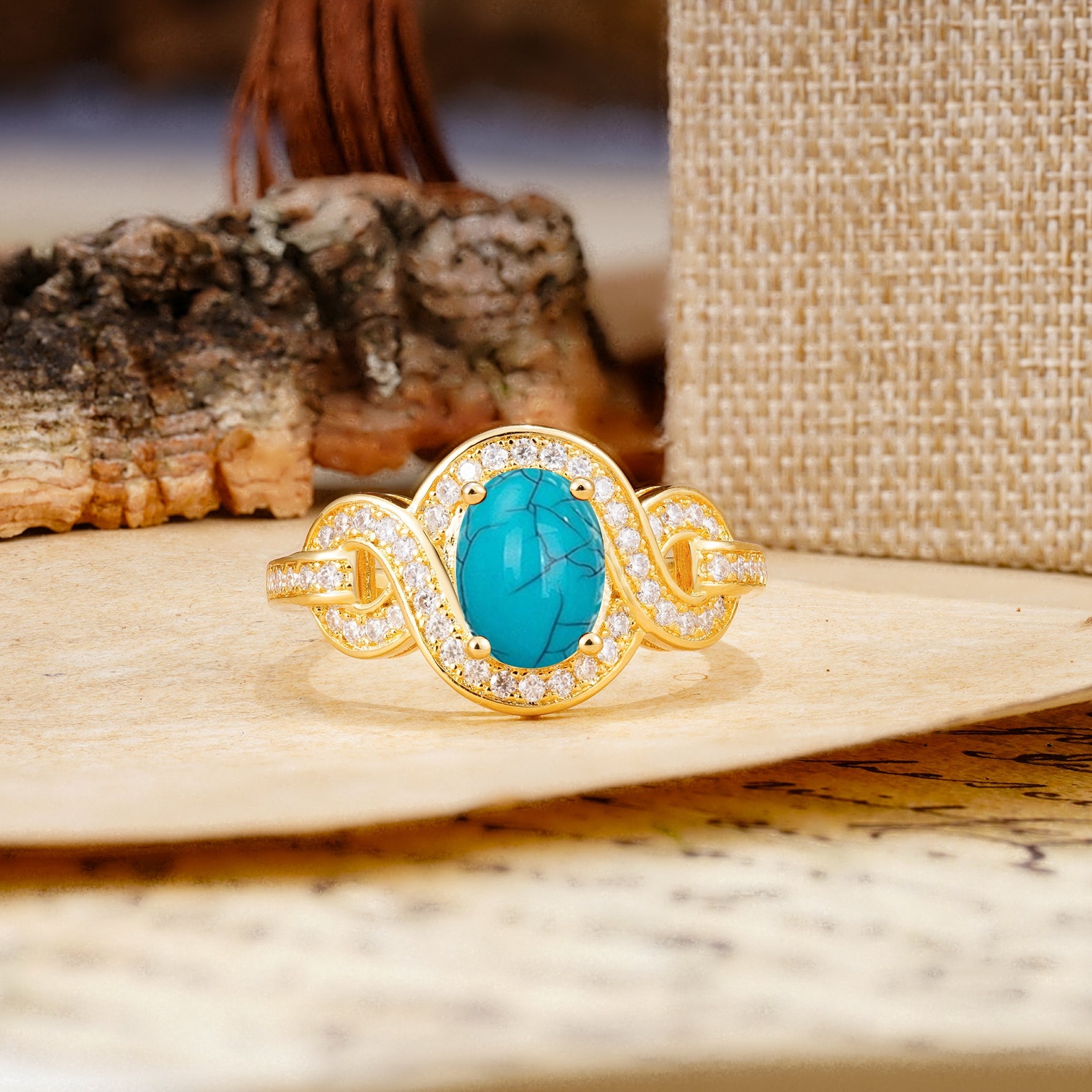 Luxurious Vintage-Style Twisted 4-Prong Oval Cut Turquoise Engagement Ring - Additional view