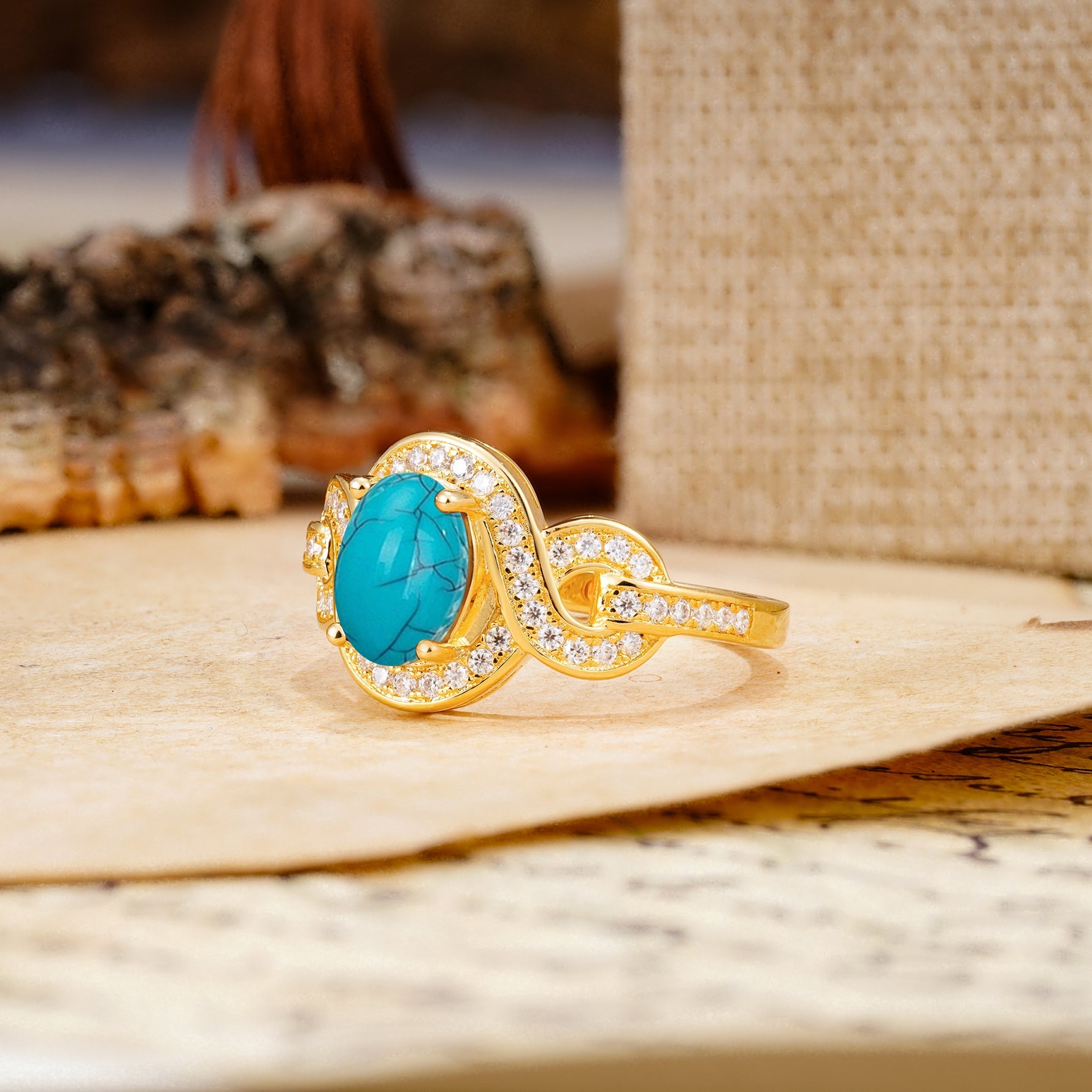 Luxurious Vintage-Style Twisted 4-Prong Oval Cut Turquoise Engagement Ring - Additional view