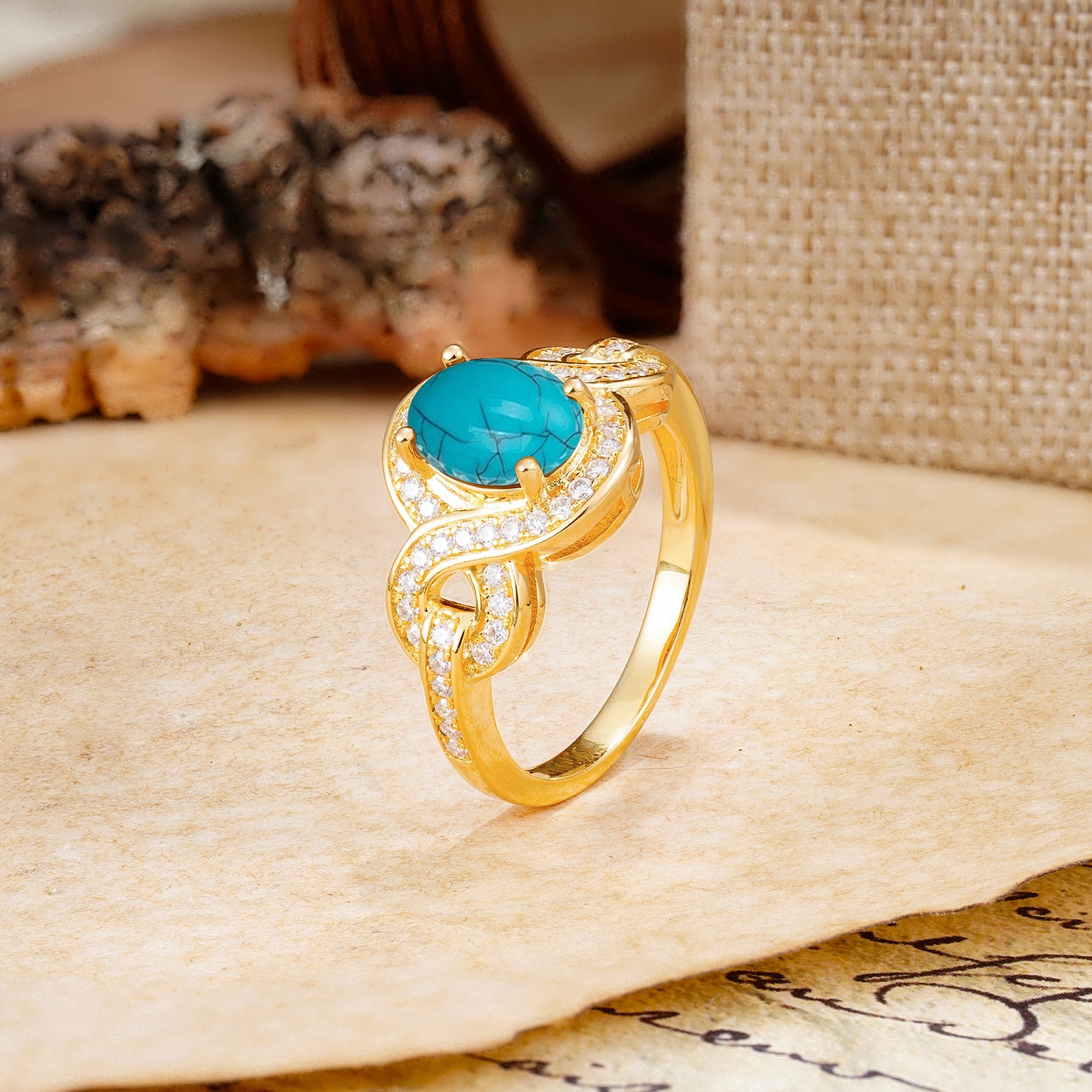 Luxurious Vintage-Style Twisted 4-Prong Oval Cut Turquoise Engagement Ring - Additional view