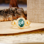 Luxurious Vintage-Style Twisted 4-Prong Oval Cut Moss Agate Engagement Ring - Additional view