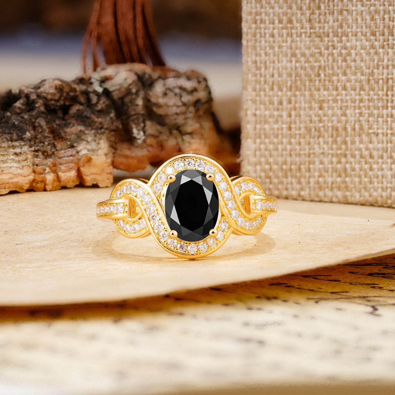 Luxurious Vintage-Style Twisted 4-Prong Oval Cut Black Onyx Engagement Ring - Additional view