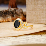 Luxurious Vintage-Style Twisted 4-Prong Oval Cut Black Onyx Engagement Ring - Additional view
