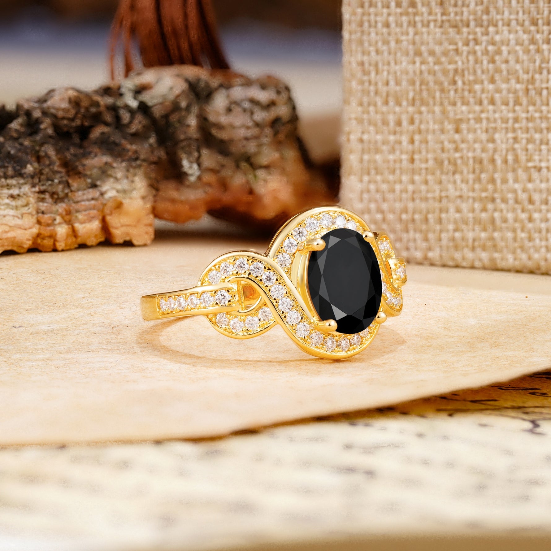 Luxurious Vintage-Style Twisted 4-Prong Oval Cut Black Onyx Engagement Ring - Additional view