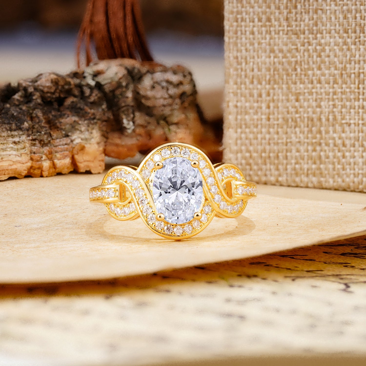 Luxurious Vintage-Style Twisted 4-Prong Oval Cut Lab Diamond Engagement Ring - Additional view