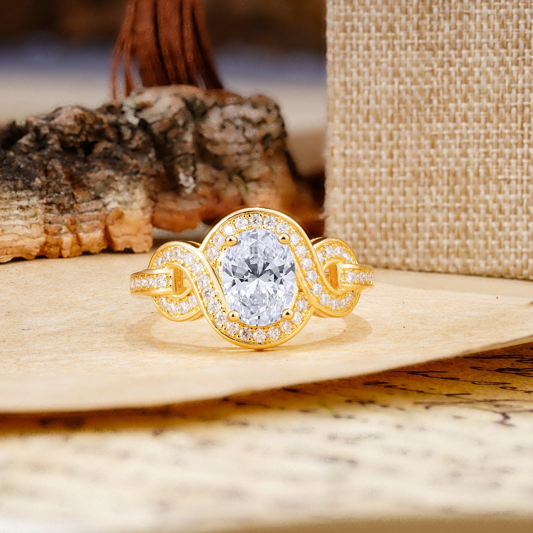 Luxurious Vintage-Style Twisted 4-Prong Oval Cut Lab Diamond Engagement Ring - Additional view