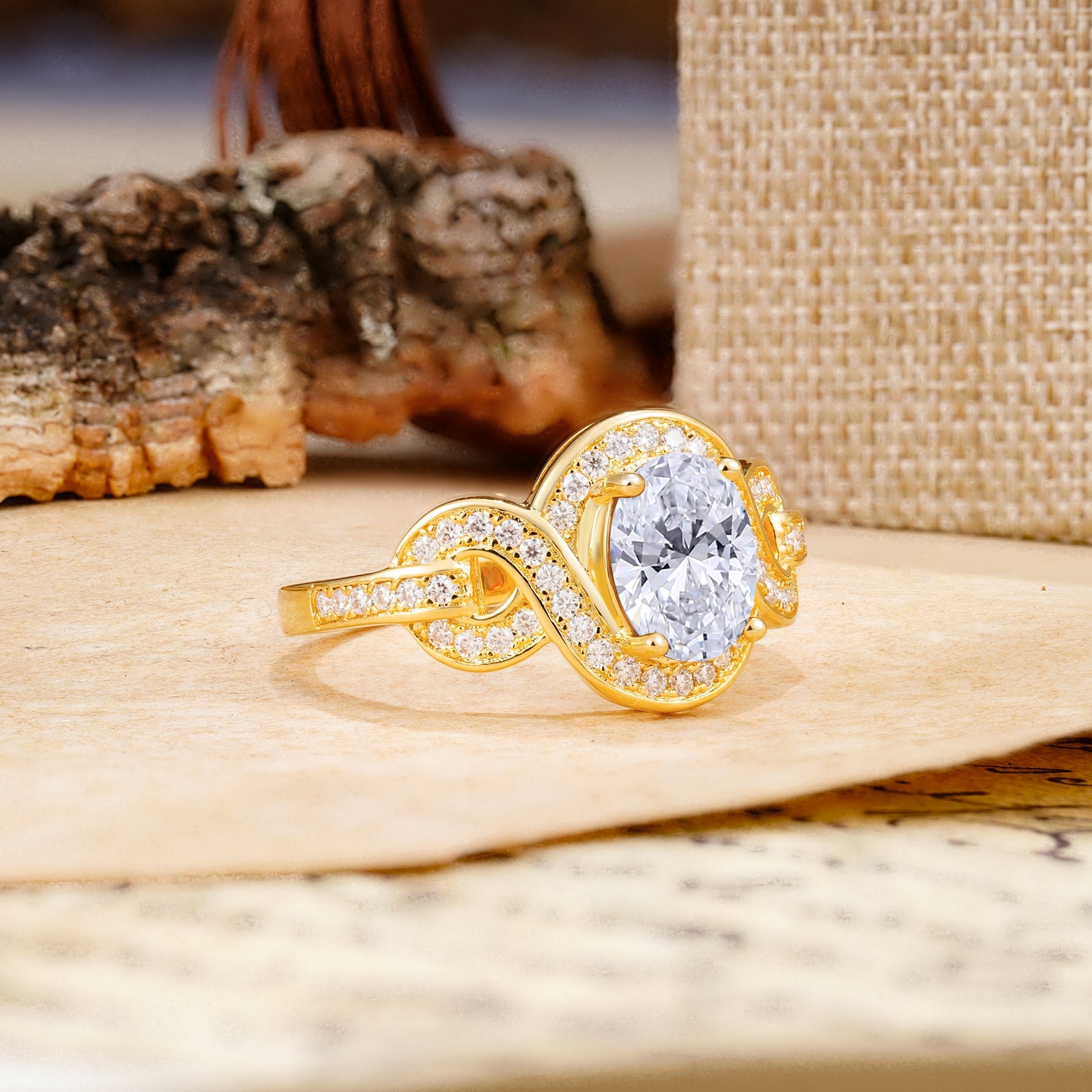 Luxurious Vintage-Style Twisted 4-Prong Oval Cut Lab Diamond Engagement Ring - Additional view