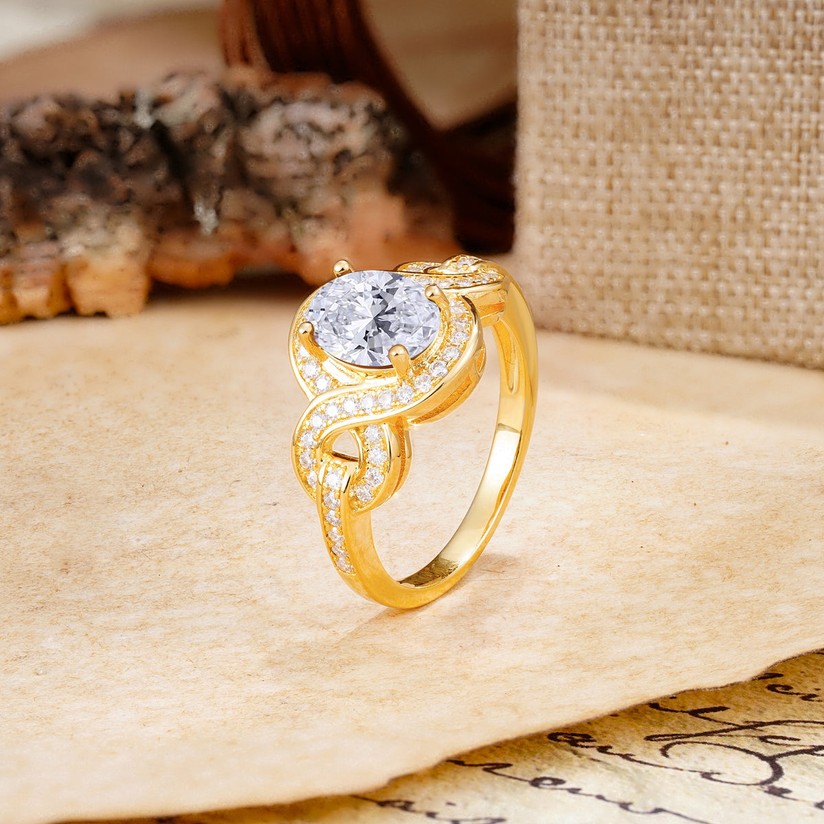 Luxurious Vintage-Style Twisted 4-Prong Oval Cut Lab Diamond Engagement Ring - Additional view