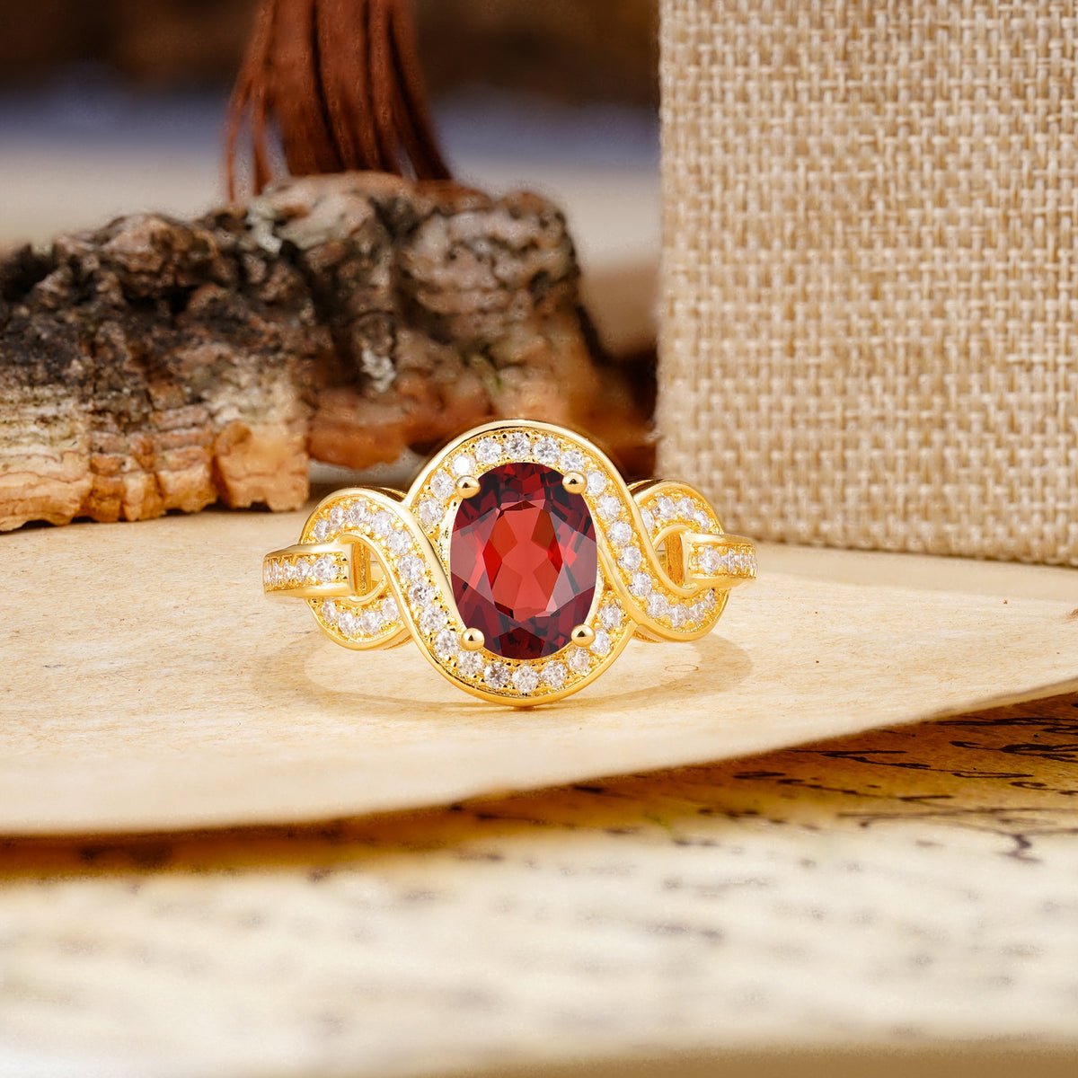 Luxurious Vintage-Style Twisted 4-Prong Oval Cut Garnet Engagement Ring - Additional view