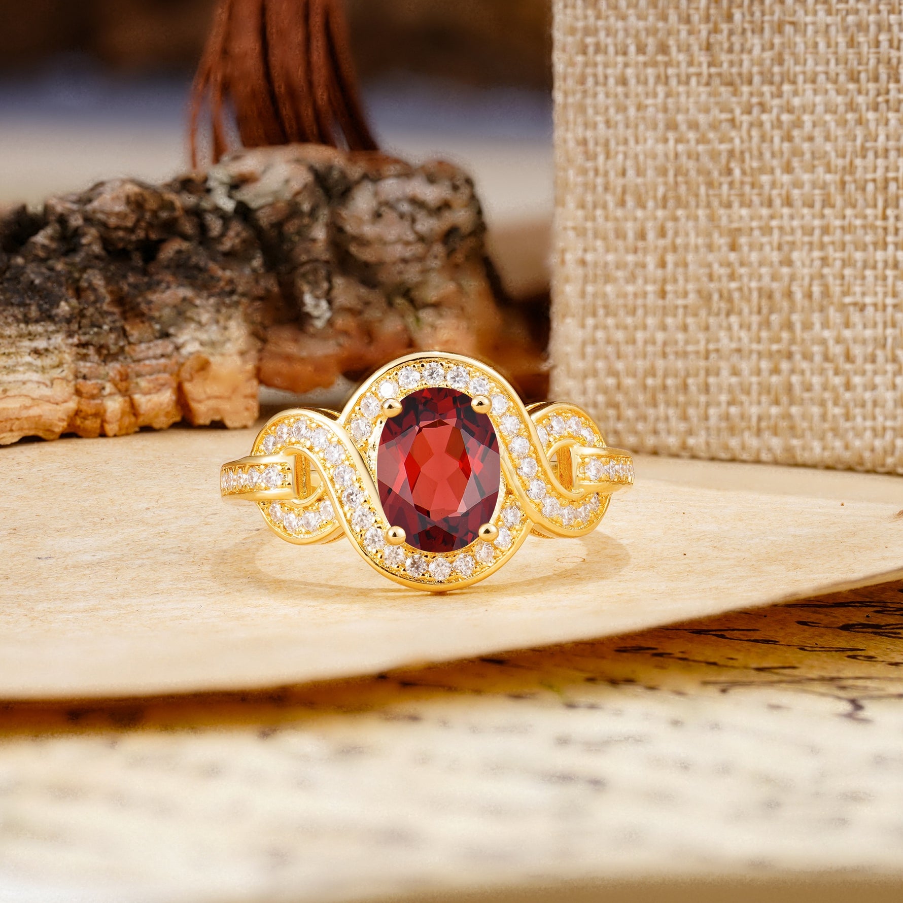 Luxurious Vintage-Style Twisted 4-Prong Oval Cut Garnet Engagement Ring - Additional view