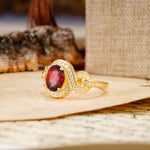 Luxurious Vintage-Style Twisted 4-Prong Oval Cut Garnet Engagement Ring - Additional view