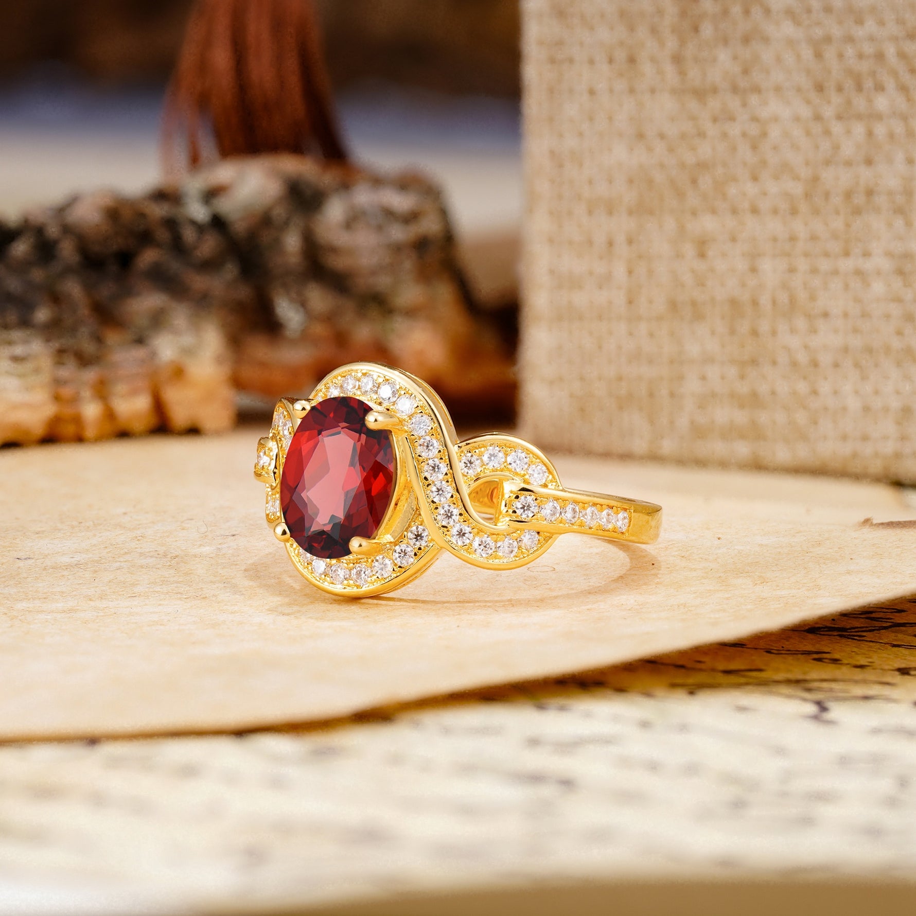 Luxurious Vintage-Style Twisted 4-Prong Oval Cut Garnet Engagement Ring - Additional view