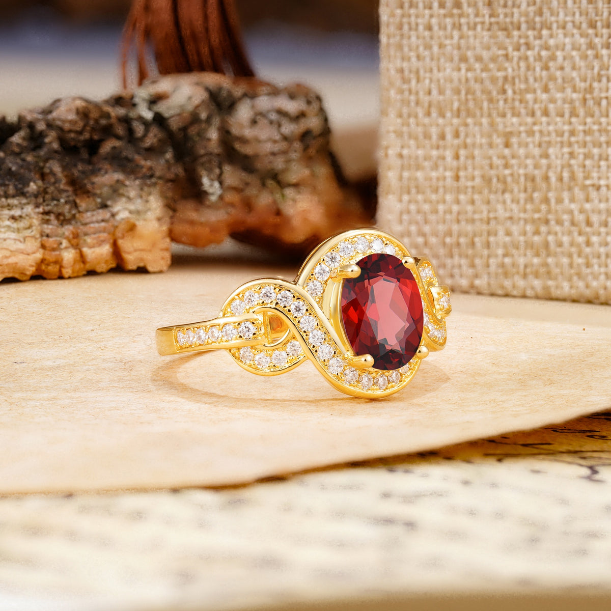 Luxurious Vintage-Style Twisted 4-Prong Oval Cut Garnet Engagement Ring - Additional view