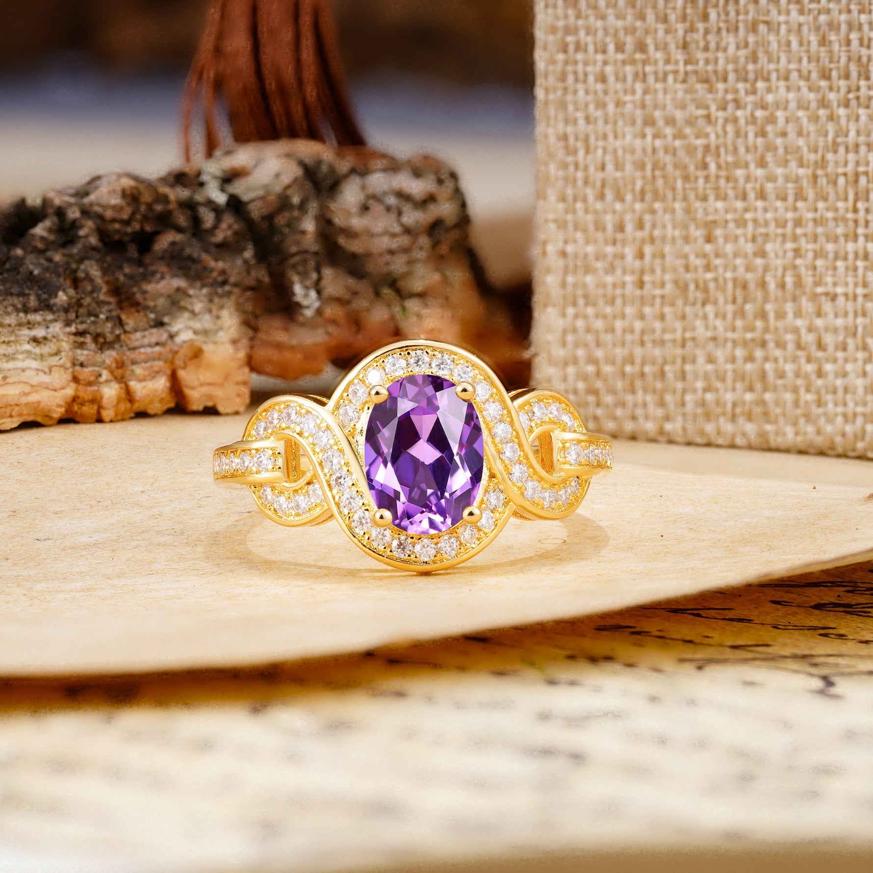 Luxurious Vintage-Style Twisted 4-Prong Oval Cut Amethyst Engagement Ring - Additional view