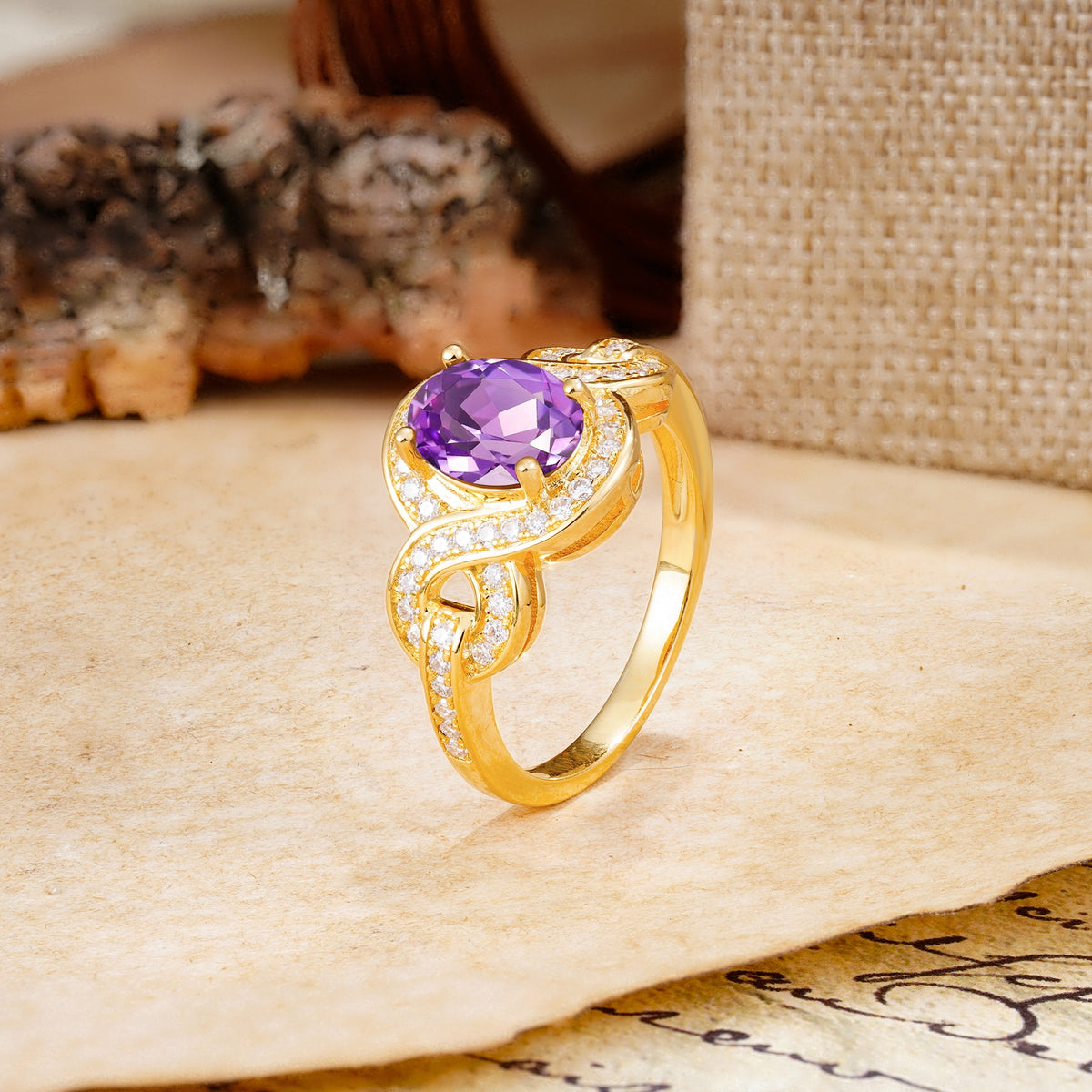 Luxurious Vintage-Style Twisted 4-Prong Oval Cut Amethyst Engagement Ring - Additional view