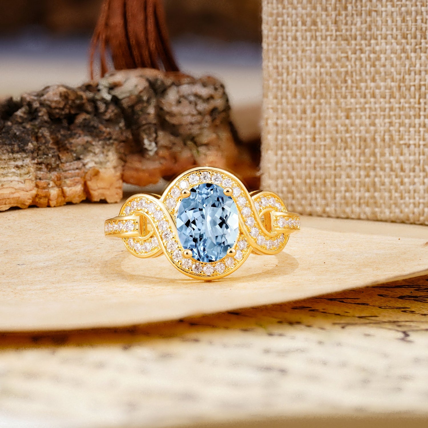 Luxurious Vintage-Style Twisted 4-Prong Oval Cut Aquamarine Engagement Ring