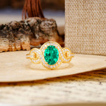 Luxurious Vintage-Style Twisted 4-Prong Oval Cut Emerald Engagement Ring - Additional view