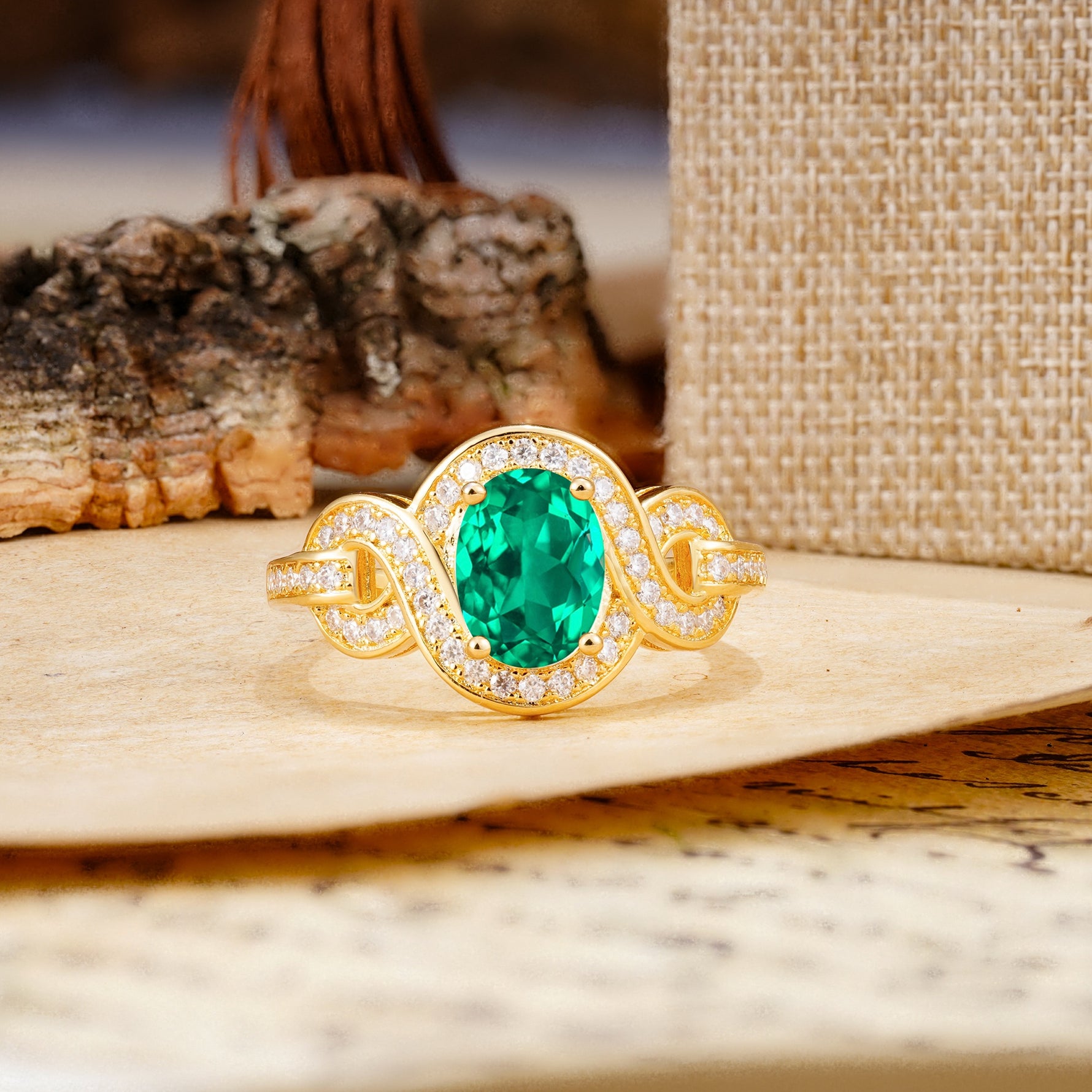 Luxurious Vintage-Style Twisted 4-Prong Oval Cut Emerald Engagement Ring - Additional view