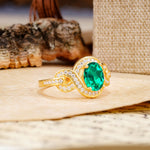 Luxurious Vintage-Style Twisted 4-Prong Oval Cut Emerald Engagement Ring - Additional view