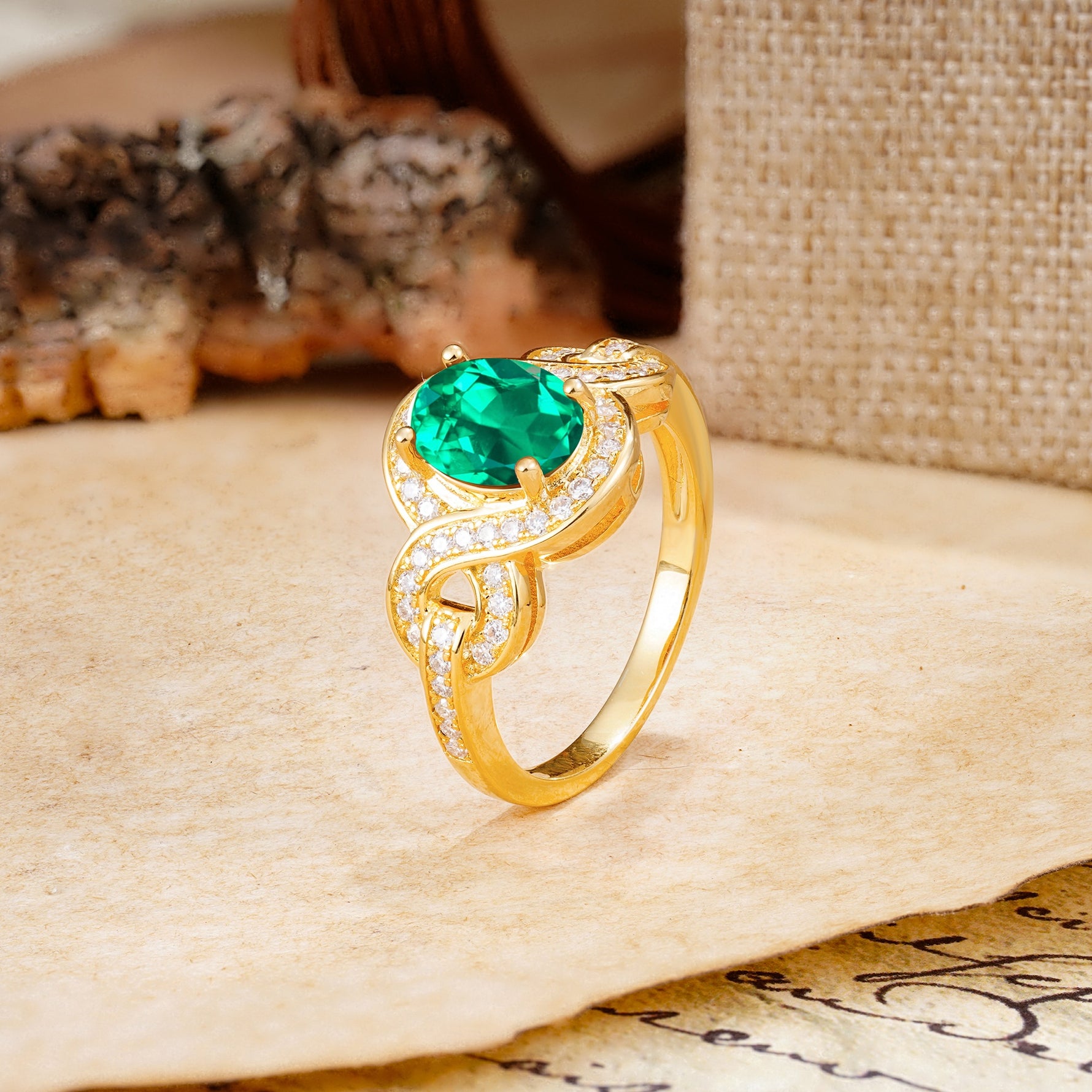 Luxurious Vintage-Style Twisted 4-Prong Oval Cut Emerald Engagement Ring - Additional view