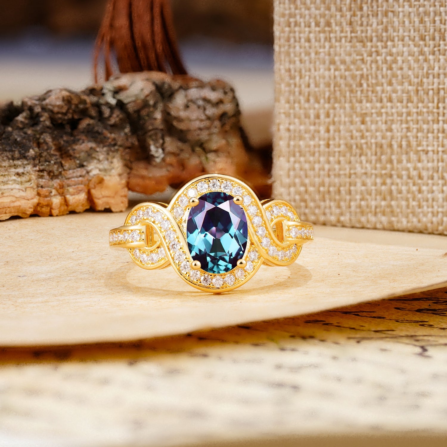 Luxurious Vintage-Style Twisted 4-Prong Oval Cut Alexandrite Engagement Ring - Additional view