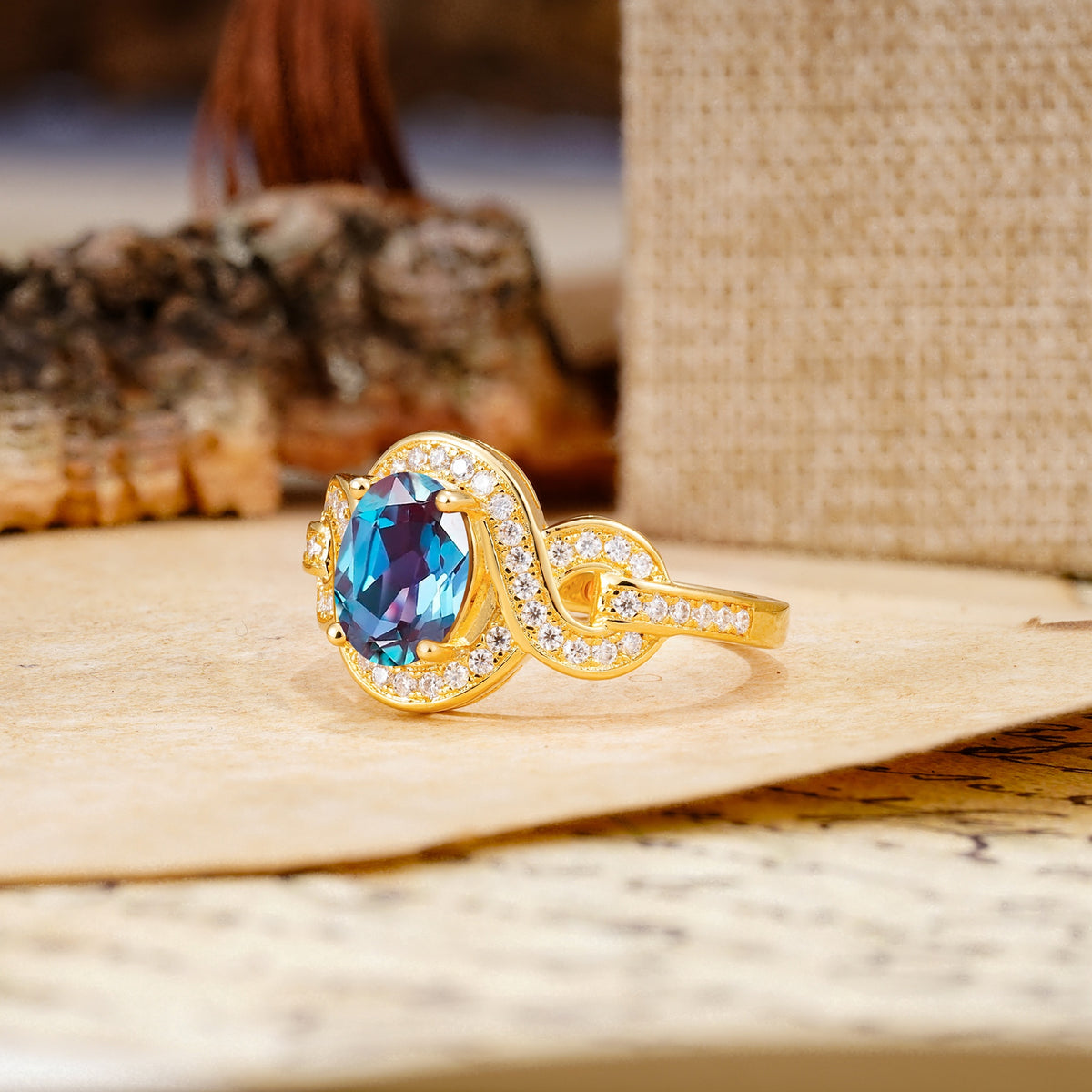 Luxurious Vintage-Style Twisted 4-Prong Oval Cut Alexandrite Engagement Ring - Additional view