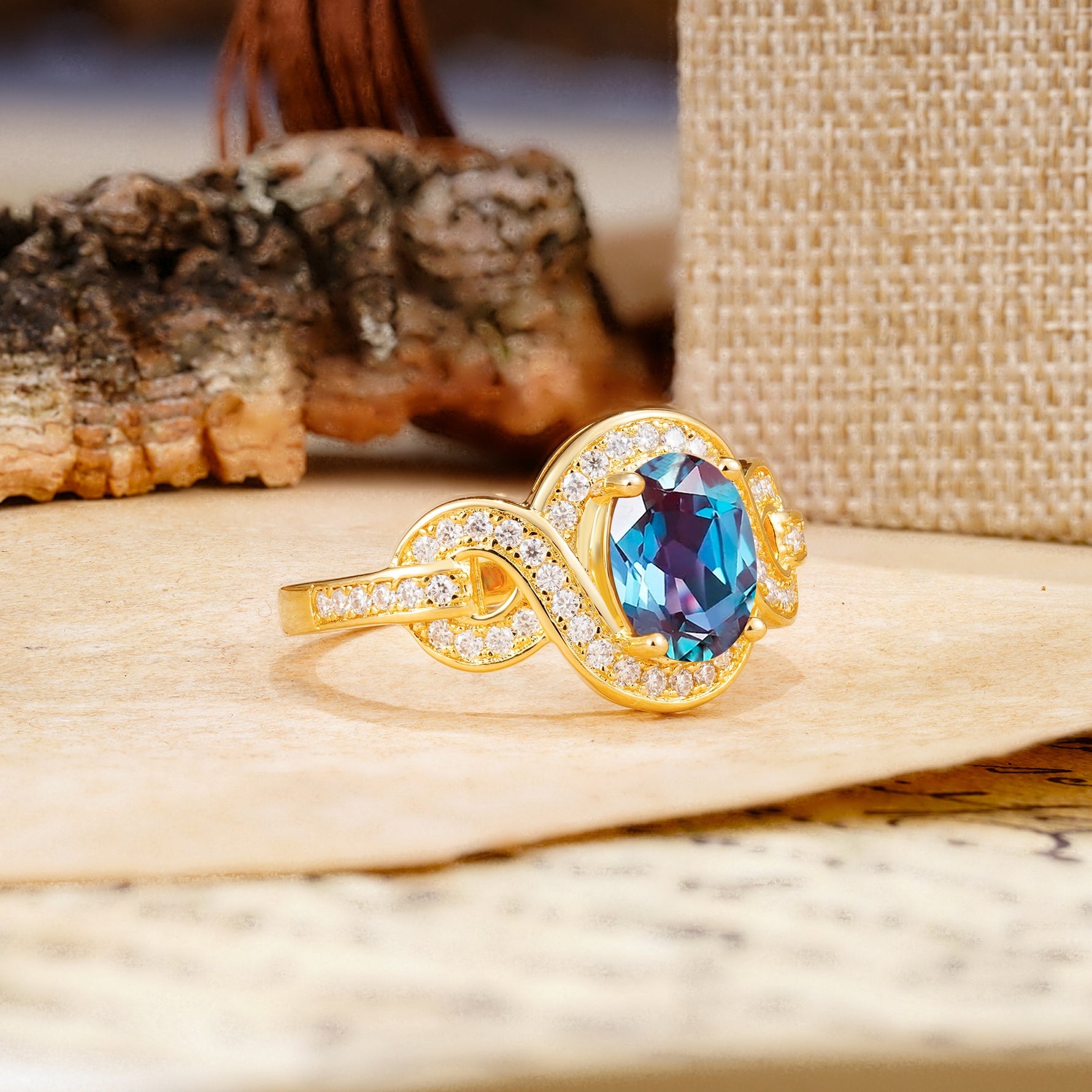Luxurious Vintage-Style Twisted 4-Prong Oval Cut Alexandrite Engagement Ring - Additional view