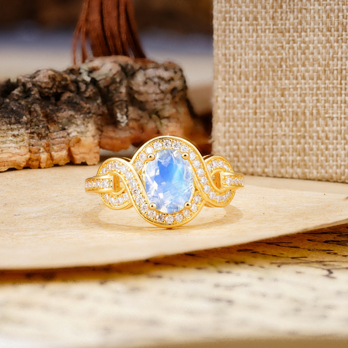 Luxurious Vintage-Style Twisted 4-Prong Oval Cut Moonstone Engagement Ring - Additional view