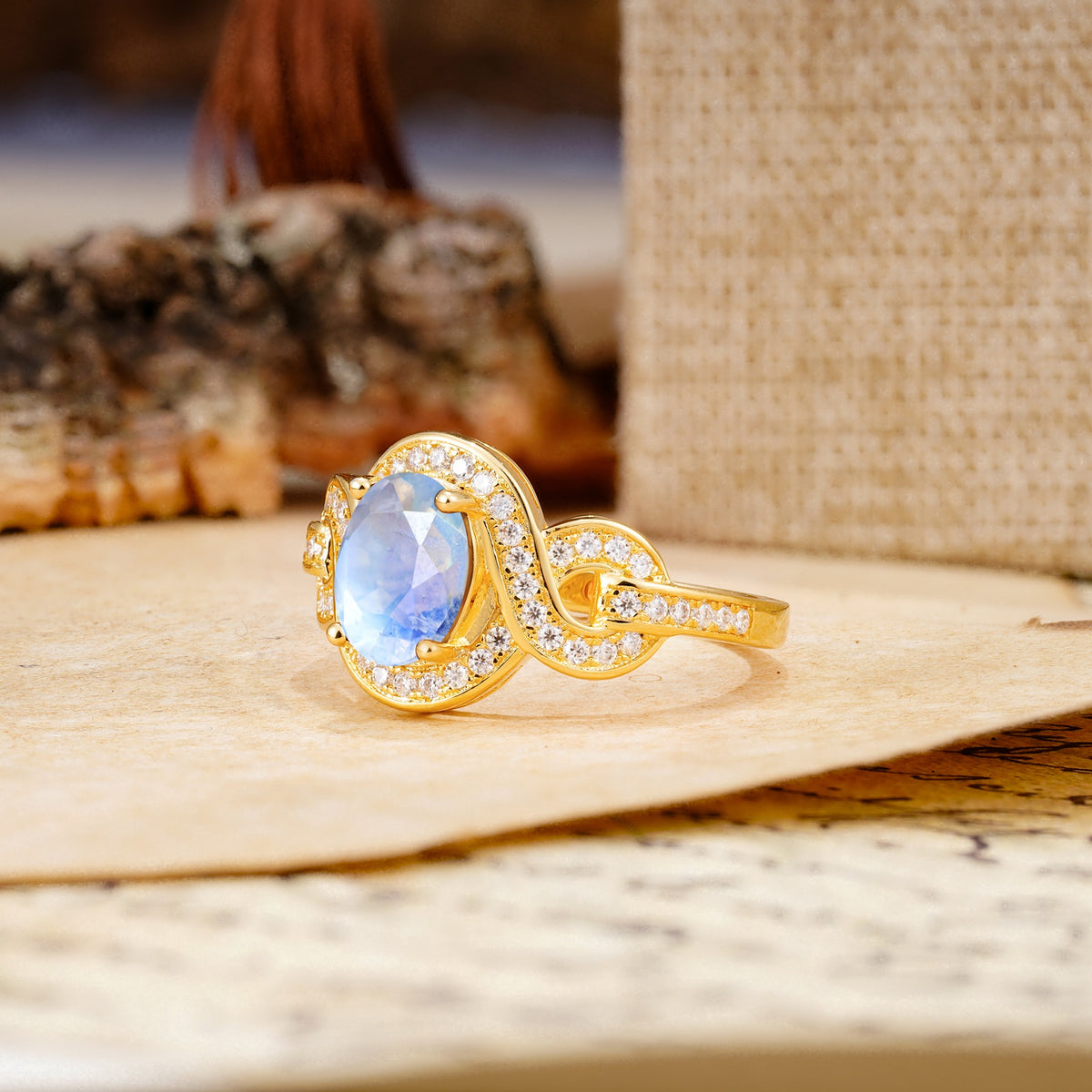Luxurious Vintage-Style Twisted 4-Prong Oval Cut Moonstone Engagement Ring - Additional view