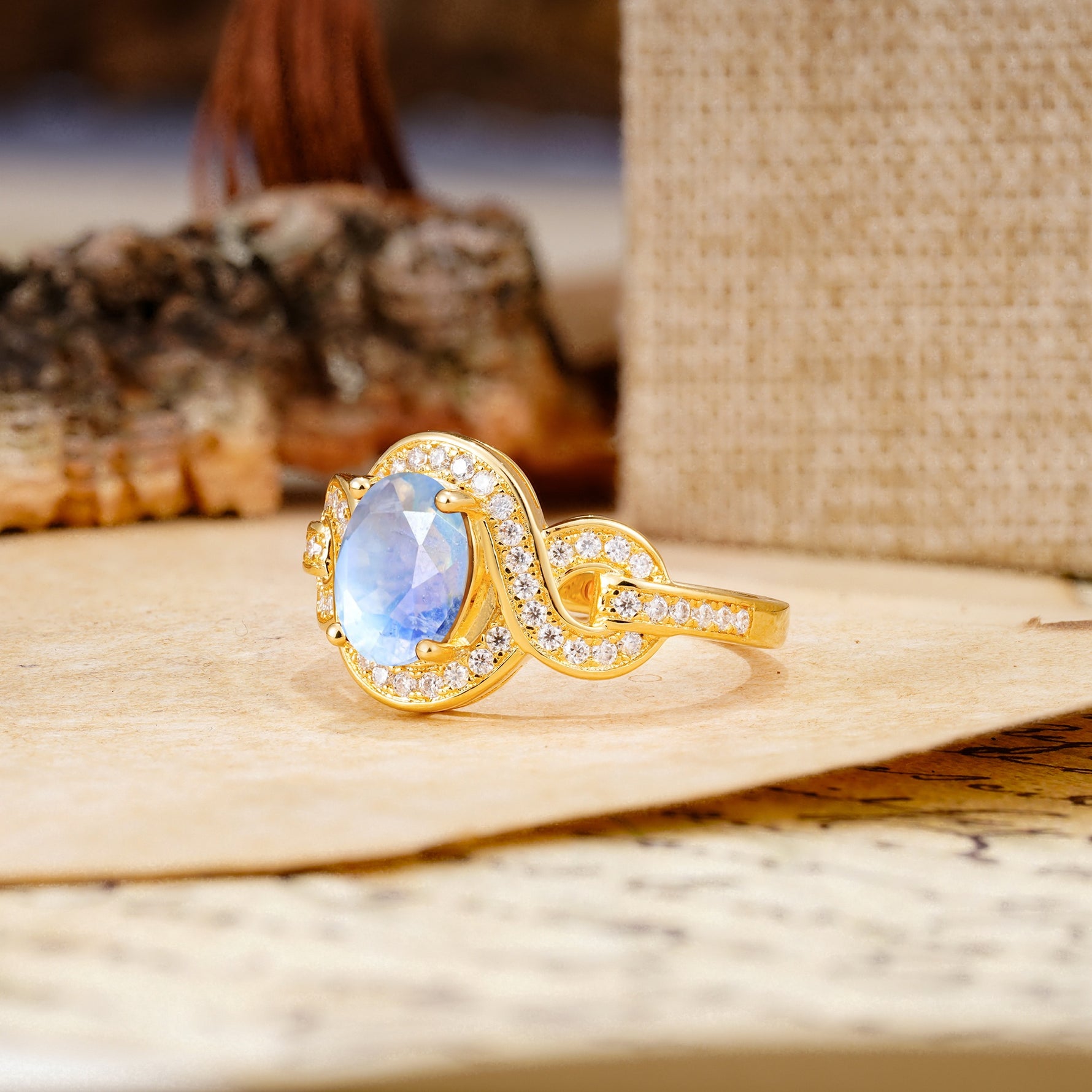 Luxurious Vintage-Style Twisted 4-Prong Oval Cut Moonstone Engagement Ring - Additional view
