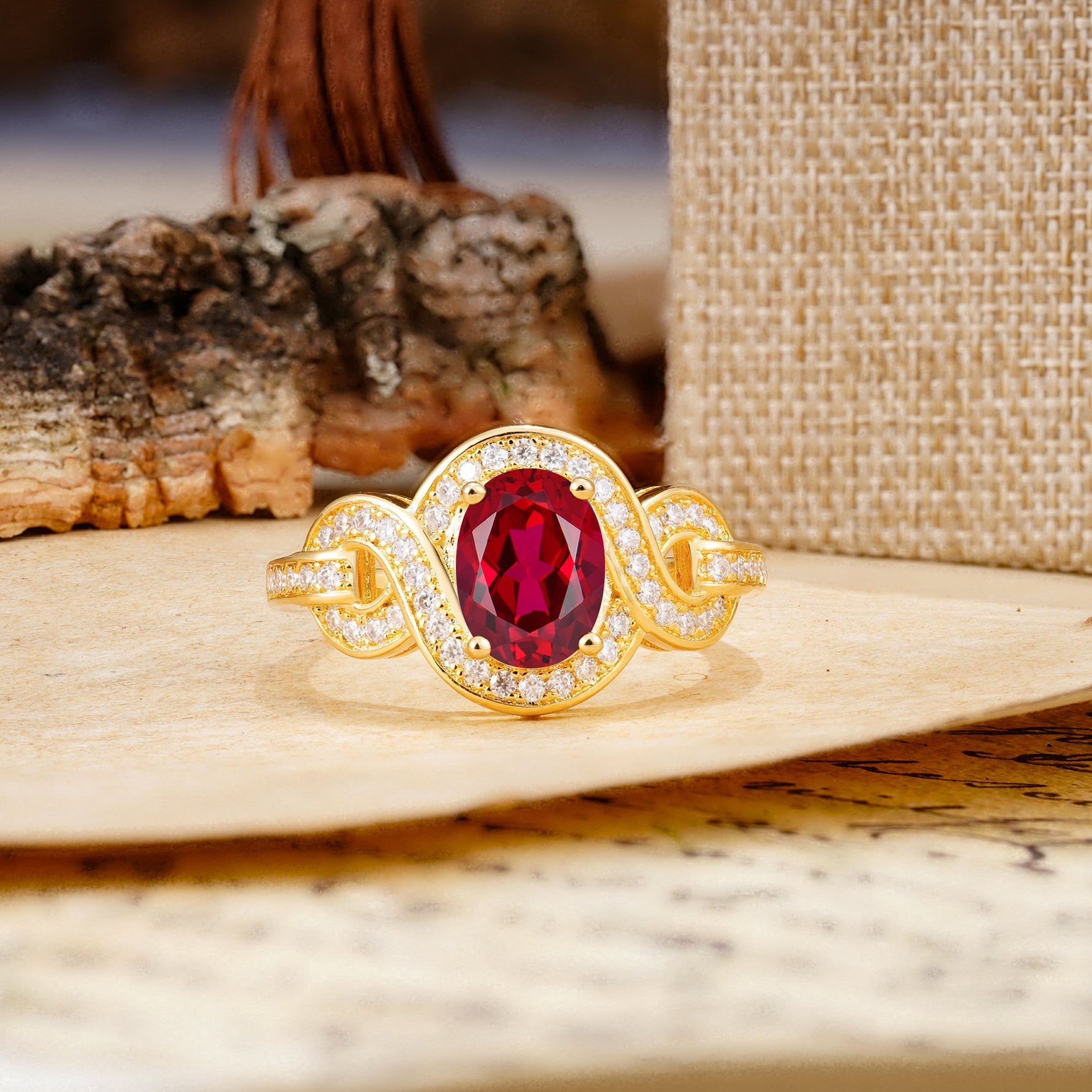Luxurious Vintage-Style Twisted 4-Prong Oval Cut Ruby Engagement Ring - Additional view