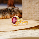 Luxurious Vintage-Style Twisted 4-Prong Oval Cut Ruby Engagement Ring - Additional view