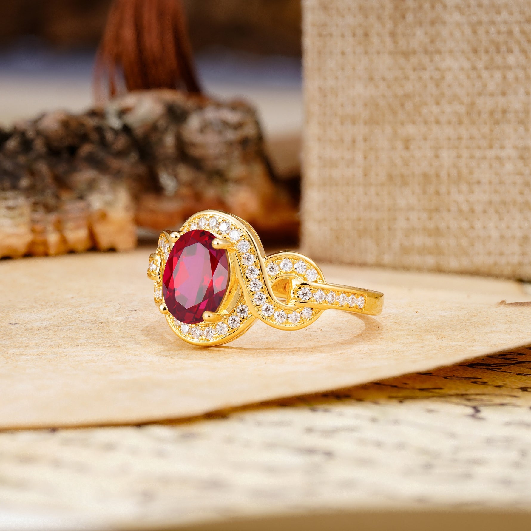 Luxurious Vintage-Style Twisted 4-Prong Oval Cut Ruby Engagement Ring - Additional view