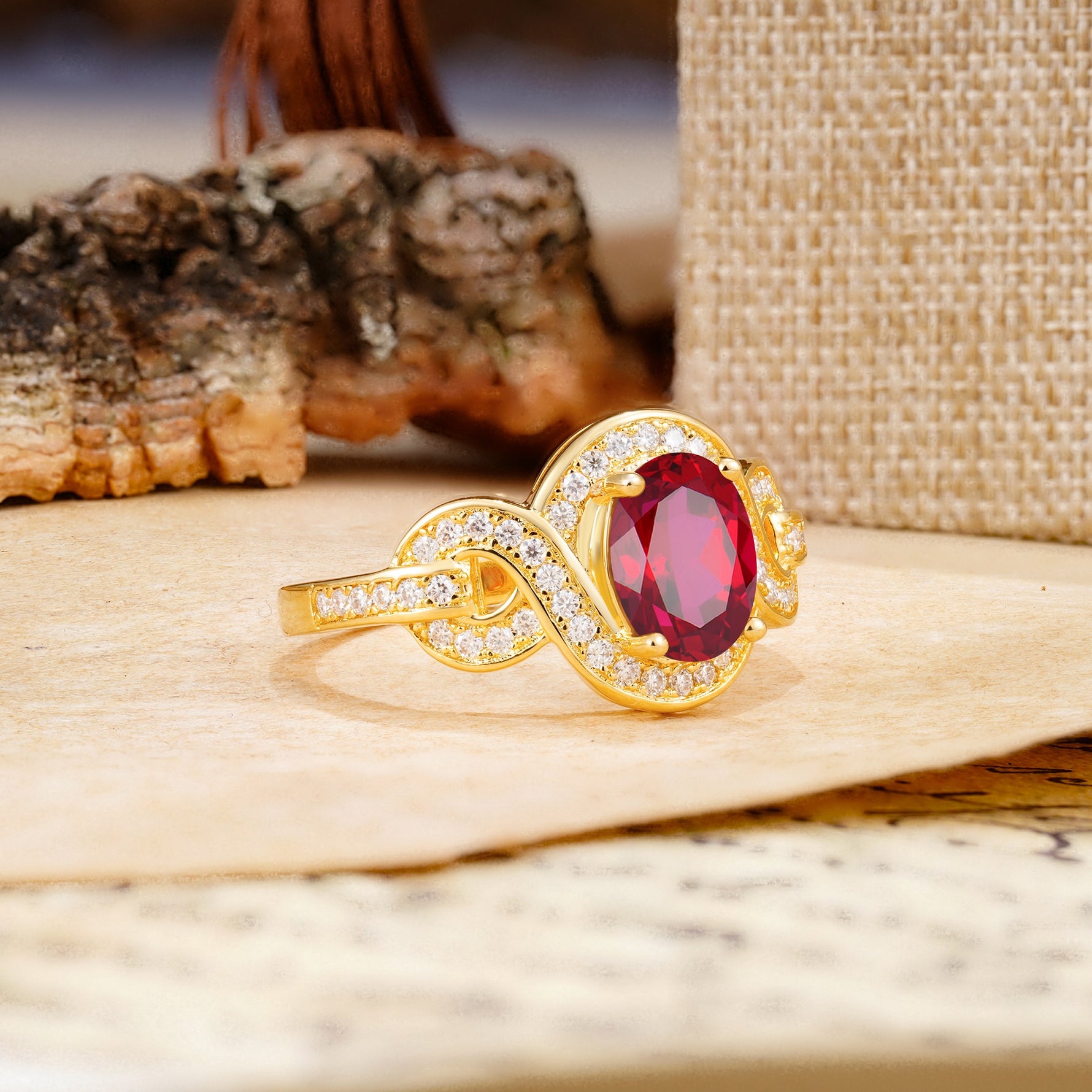 Luxurious Vintage-Style Twisted 4-Prong Oval Cut Ruby Engagement Ring - Additional view