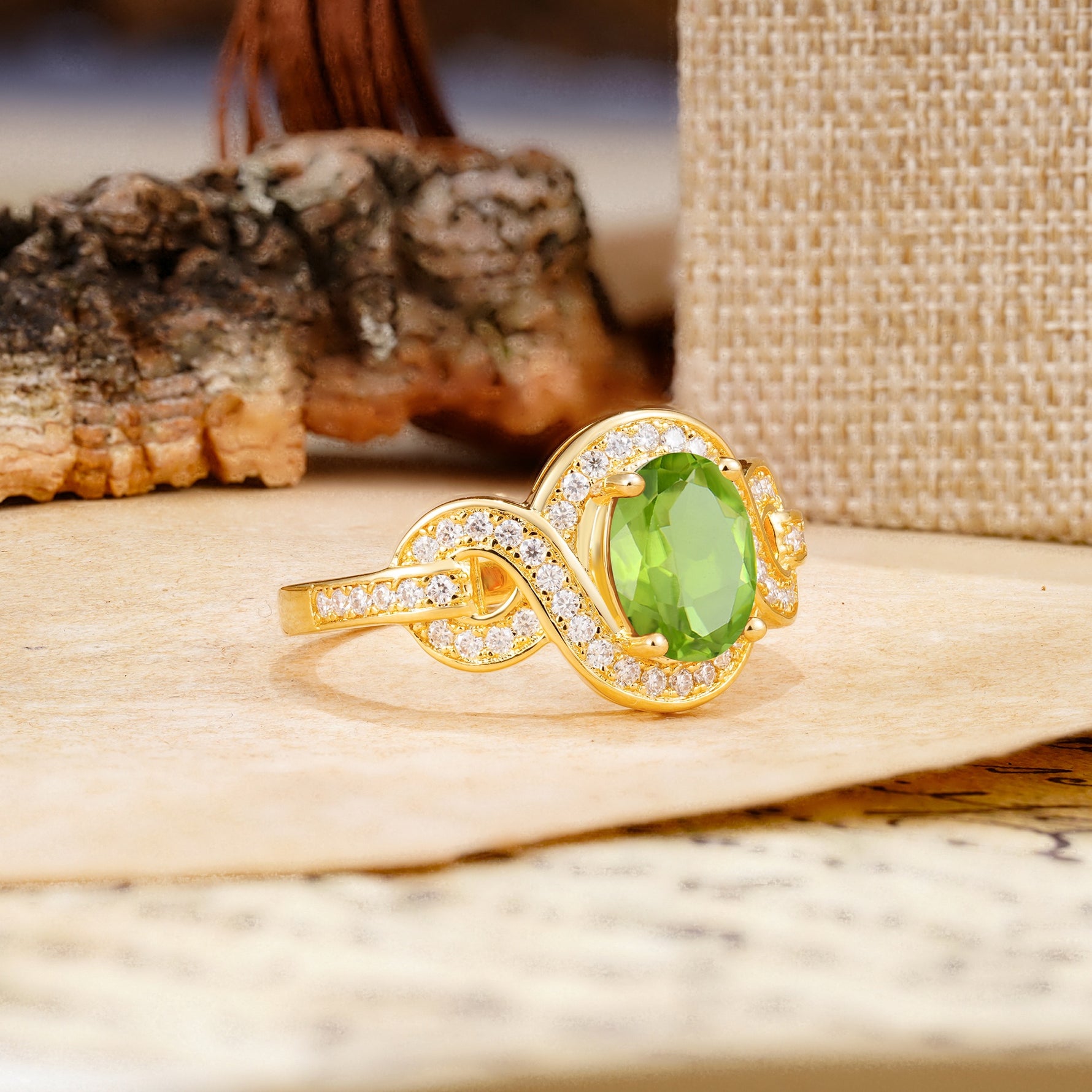 Luxurious Vintage-Style Twisted 4-Prong Oval Cut Peridot Engagement Ring - Additional view
