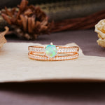 Simple 6 Prong Round Cut Fire Opal Wedding Bride Ring Set - Additional view