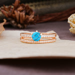 Simple 6 Prong Round Cut Turquoise Wedding Bride Ring Set - Additional view