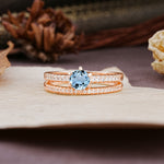 Simple 6 Prong Round Cut Aquamarine Wedding Bride Ring Set - Additional view